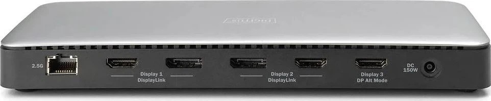 ASA Digitus DA-70918 knyginių kompiuterių dokas / jungčių replikatorius Vielinis USB 3.2 Gen 2 (3.1 Gen 2) Type-C Juoda, Pilka