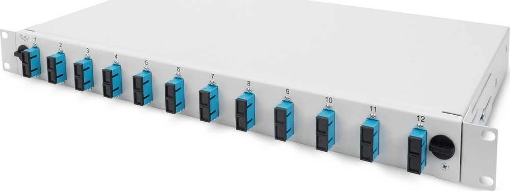 „Digitus“ optinio pluošto sujungimo dėžutės priekinis skydelis, greitas užraktas, 12x SC DX, 1U | DN-96200-QL | Pilkas