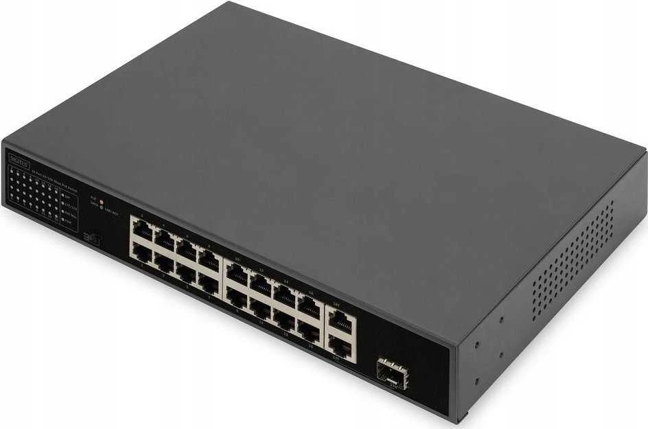 Šakotuvas Digitus | 16 prievadų greito Ethernet PoE komutatorius | DN-95355 | Nevaldomas | Montuojamas į stelažą | 10/100 Mbps (RJ-45) jungčių kiekis: 16 | SFP jungčių kiekis: 1