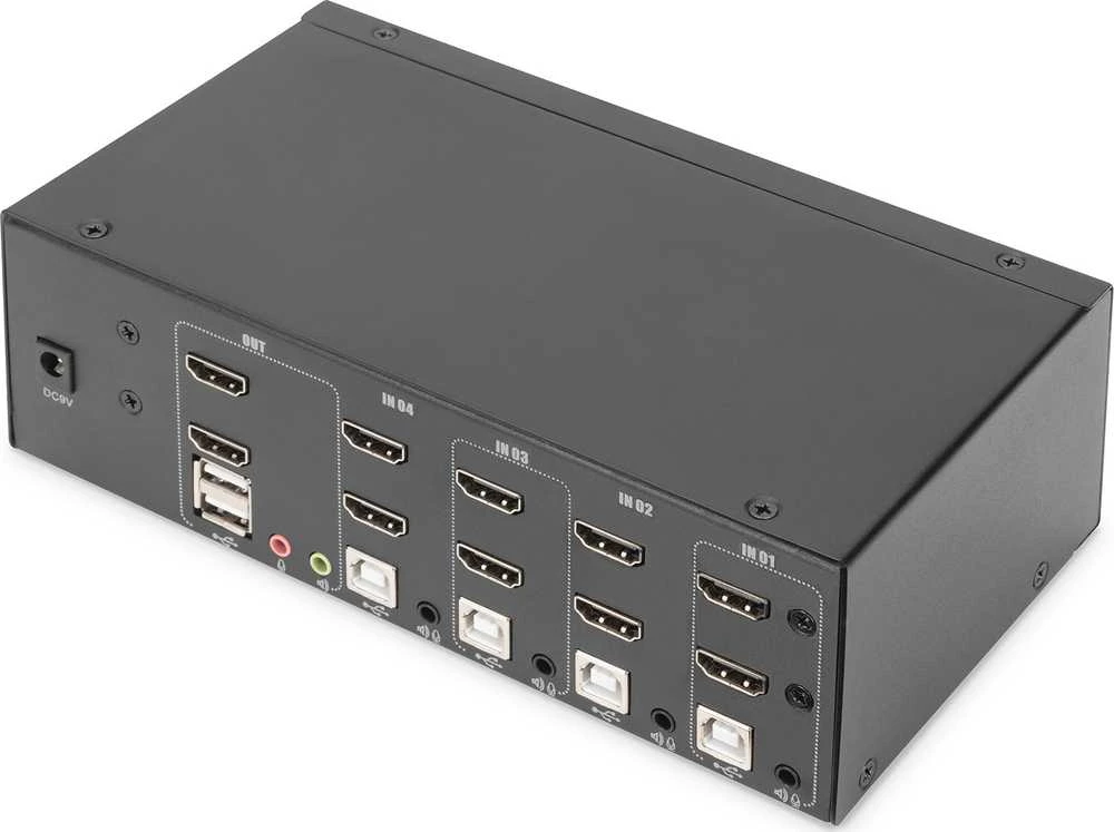 DIGITUS KVM-Switch 4 prievadų dvigubas ekranas, 4K, HDMI