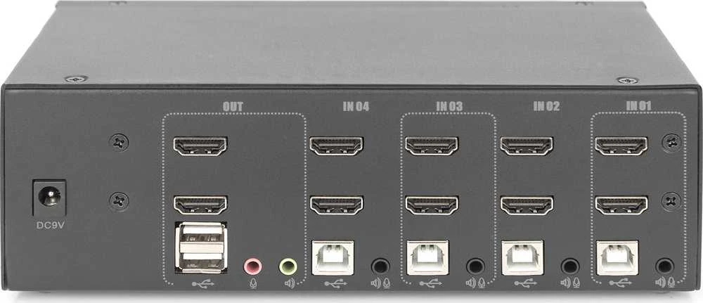 DIGITUS KVM-Switch 4 prievadų dvigubas ekranas, 4K, HDMI