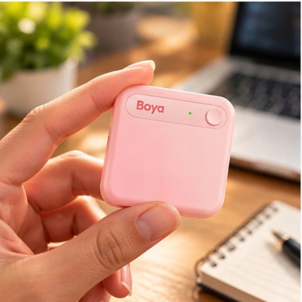 Diktofonas BOYA Notra Neo Voice Recorder with AI Transcription - Rožinė