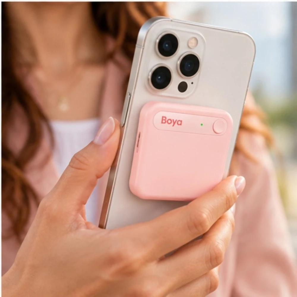 Diktofonas BOYA Notra Neo Voice Recorder with AI Transcription - Rožinė