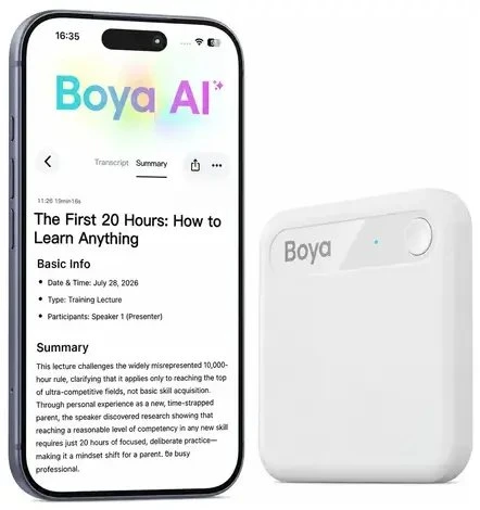 Diktofonas BOYA Notra Neo Voice Recorder with AI Transcription - Baltas