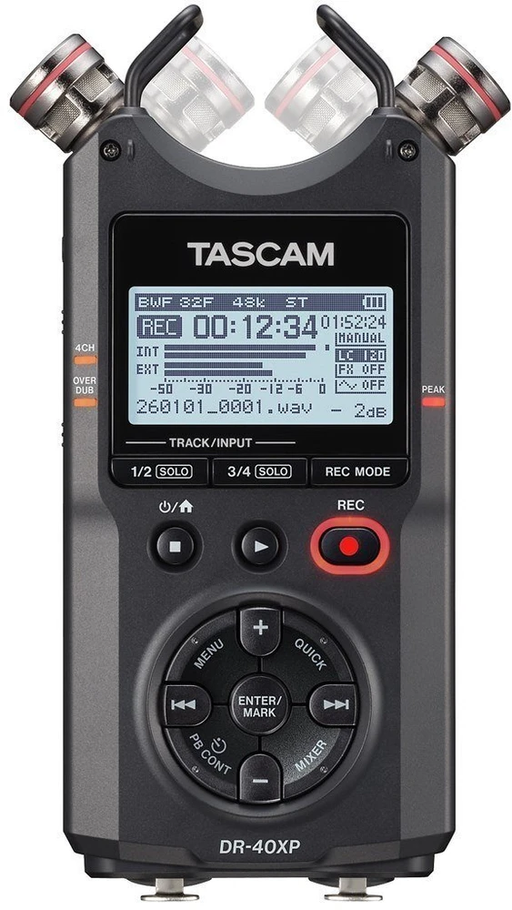 „Tascam DR-40XP“ – nešiojamas keturių takelių skaitmeninis įrašymo įrenginys su USB garso sąsaja