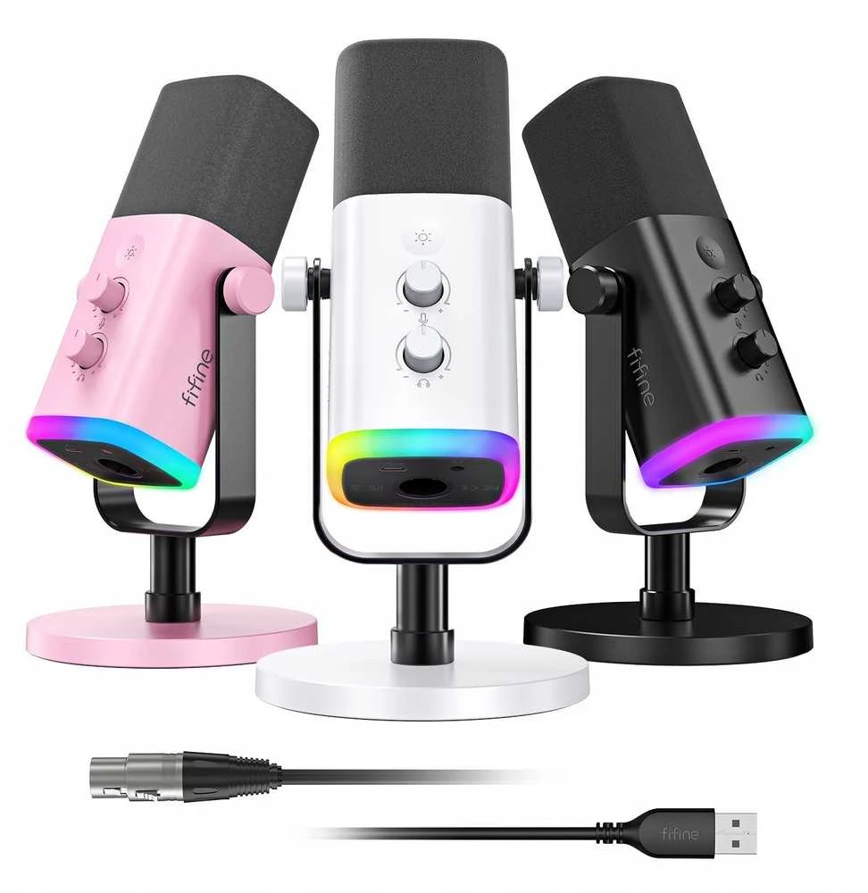 Fifine Microphone Fifine AM8P AMPLIGAME USB/XLR RGB mikrofon dynamiczny studyjny rožinė