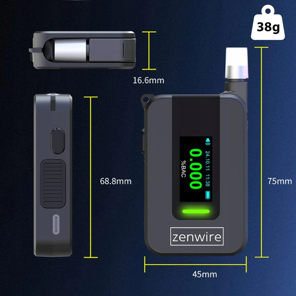 Alkotesteris Alkomat Zenwire Alkomat Policyjny Elektrochemiczny AI Bezustnikowy Profesjonalny 6x Ustniki Zenwire D1000