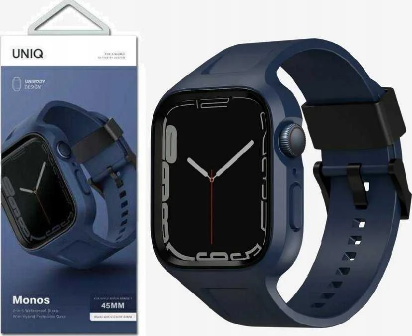 UNIQ Monos apyrankė 2in1 Apple Watch apyrankė + Dėklas Series 4/5/6/7/8/SE/SE2/SE3 44/45mm marine mėlynas