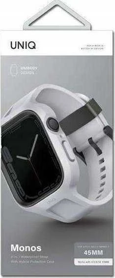 UNIQ Monos apyrankė 2in1 Apple Watch apyrankė + Dėklas Series 4/5/6/7/8/SE/SE2/SE3 44/45mm chalk pilkas