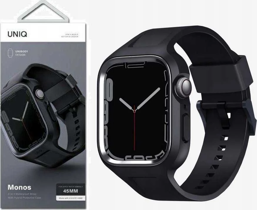 UNIQ Monos apyrankė 2in1 Apple Watch apyrankė + Dėklas Series 4/5/6/7/8/SE/SE2/SE3 44/45mm midnight juodos spalvos