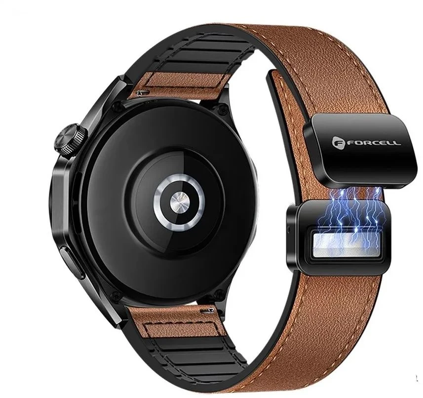 Dirželis „Samsung Galaxy Watch Forcell F-Design FS20“ magnetiniam eko odos 20 mm rudam laikrodžiui