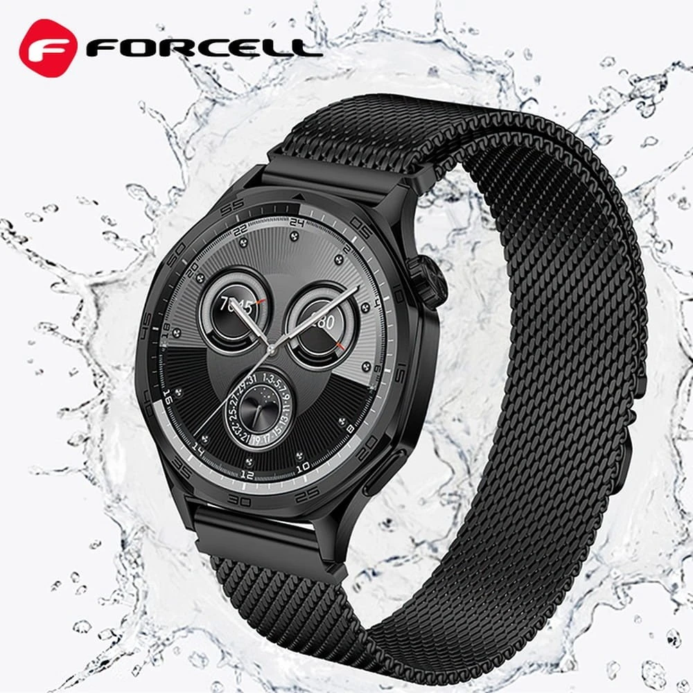 Dirželis, skirtas „Samsung Galaxy Watch Forcell F-Design FS10“, magnetinis, plieno, 22 mm, juodas