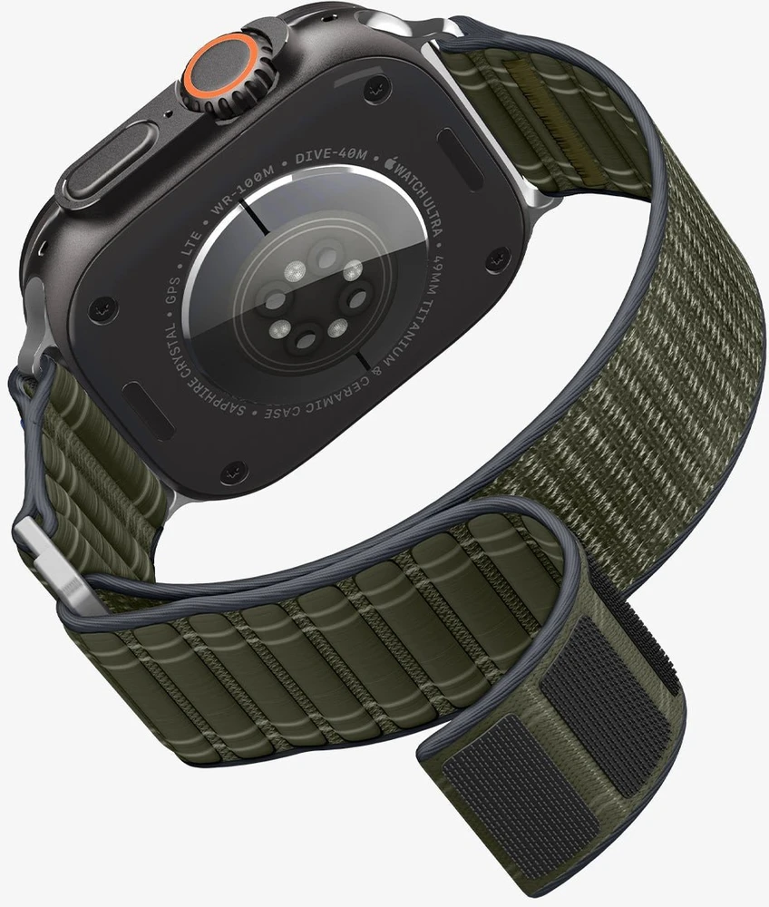 „Spigen Fabric Band“ (su lipduku ir kilpa), žalias - Apple Watch 49mm/46mm/45mm/44mm