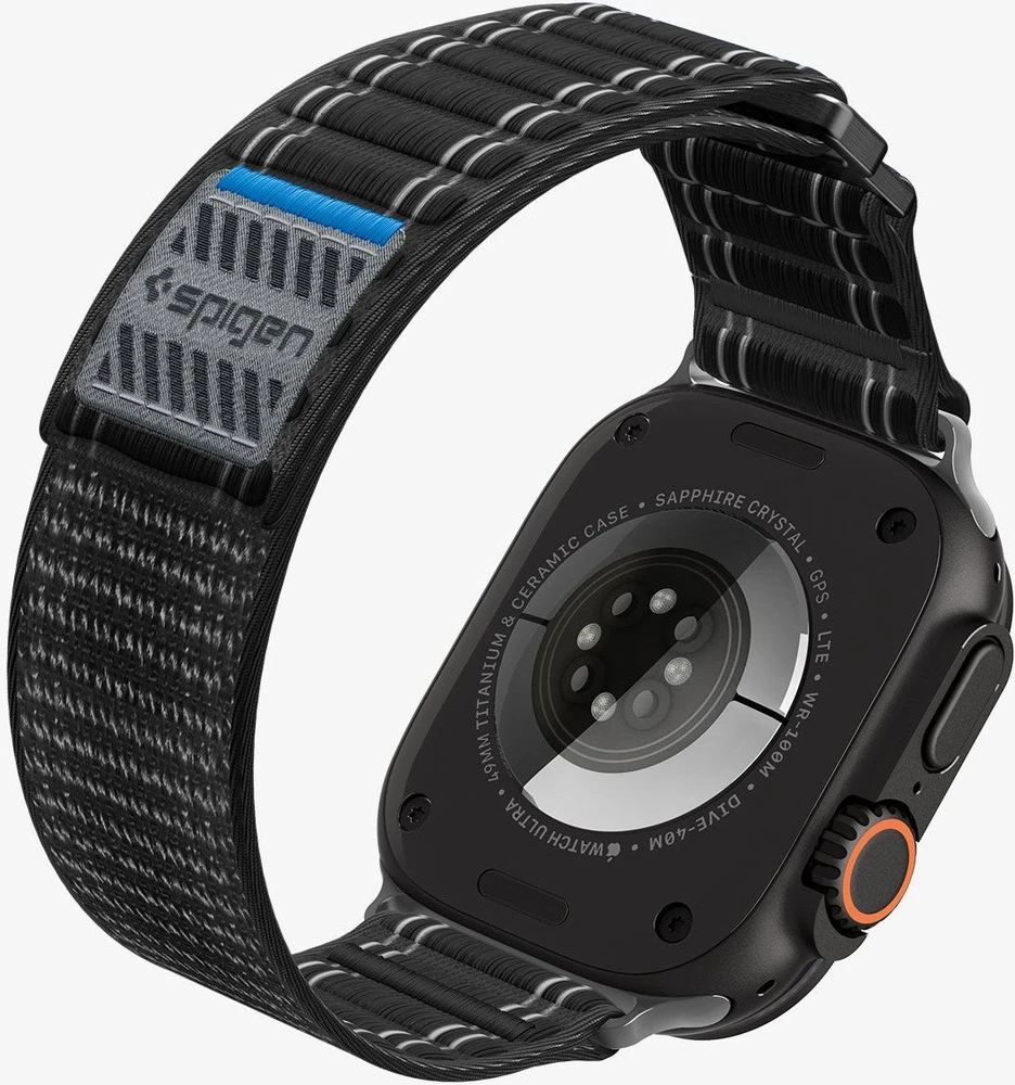 „Spigen Fabric Band“ apyrankė (su lipduku ir kilpa), juoda - Apple Watch 49mm/46mm/45mm/44mm