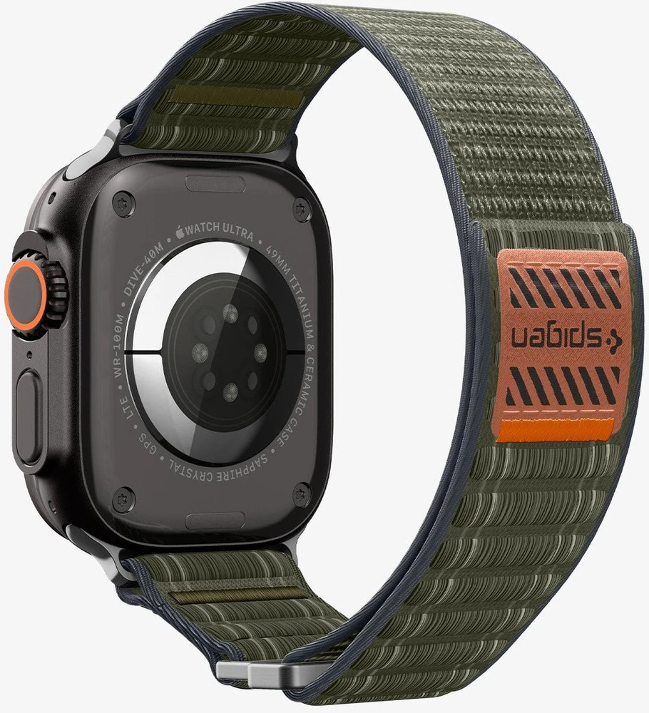 „Spigen Fabric Band“ (su lipduku ir kilpa), žalias - Apple Watch 49mm/46mm/45mm/44mm