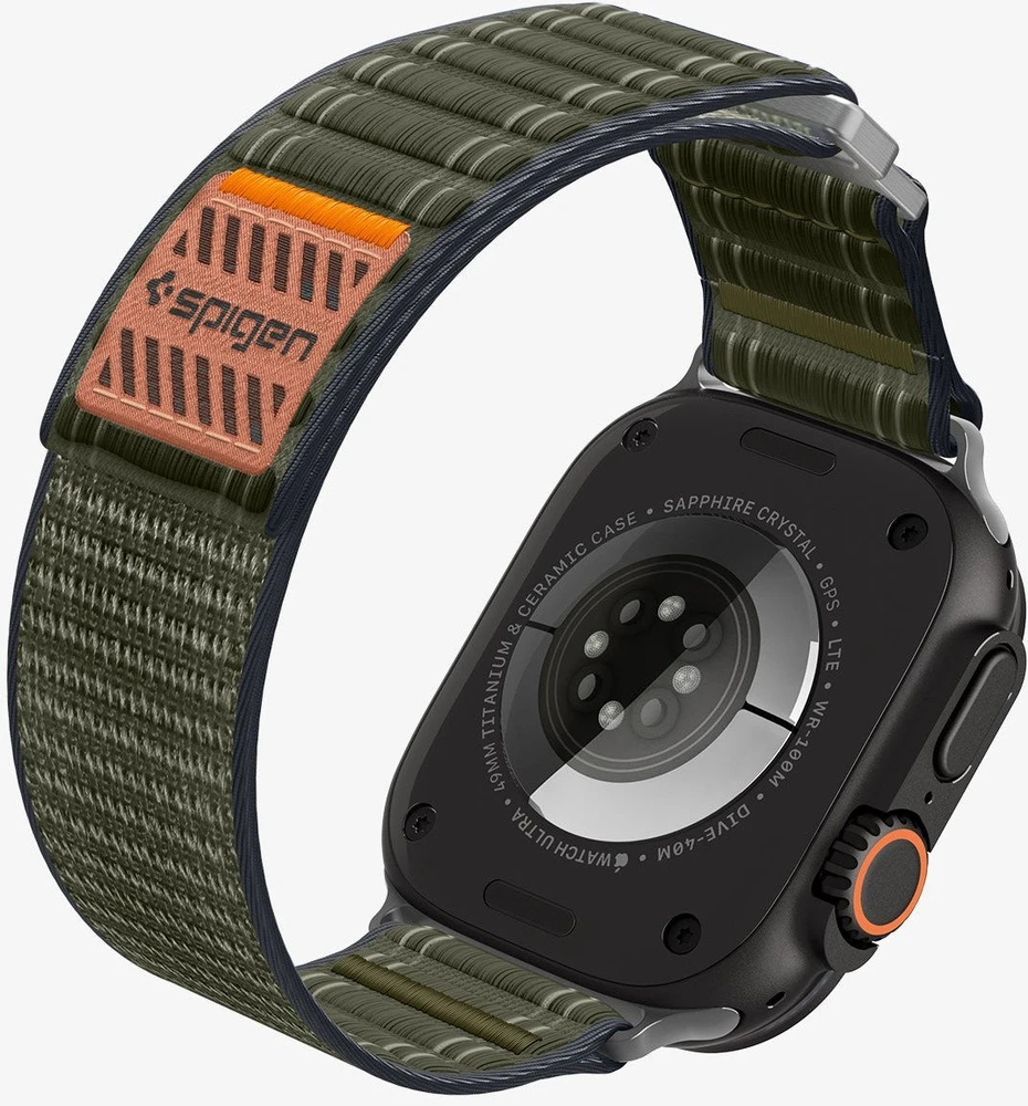 „Spigen Fabric Band“ (su lipduku ir kilpa), žalias - Apple Watch 49mm/46mm/45mm/44mm