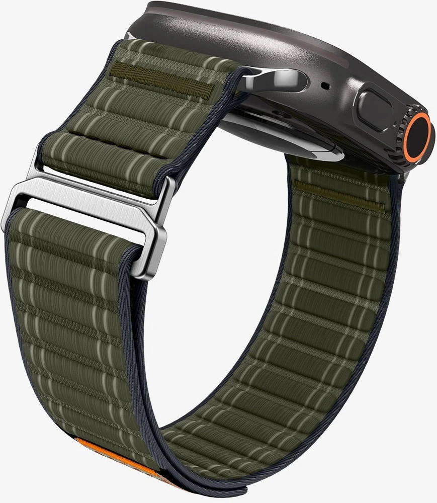 „Spigen Fabric Band“ (su lipduku ir kilpa), žalias - Apple Watch 49mm/46mm/45mm/44mm
