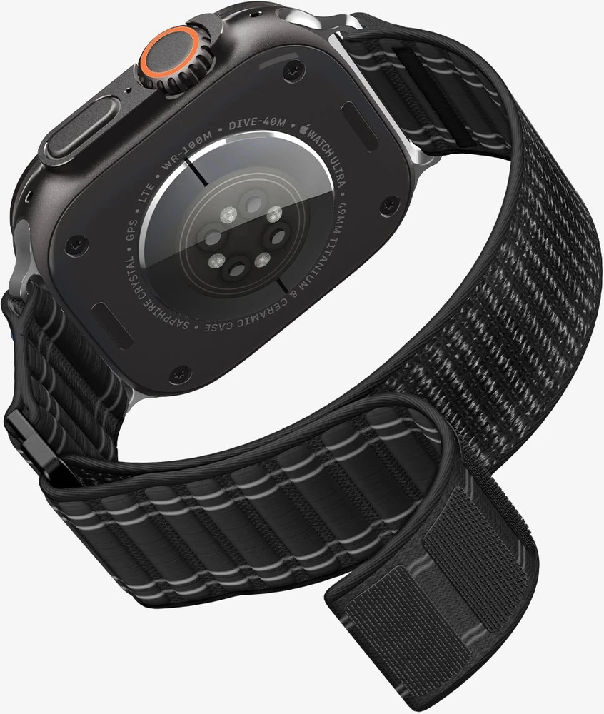 „Spigen Fabric Band“ apyrankė (su lipduku ir kilpa), juoda - Apple Watch 49mm/46mm/45mm/44mm
