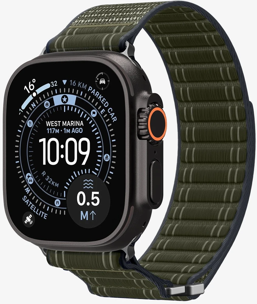 „Spigen Fabric Band“ (su lipduku ir kilpa), žalias - Apple Watch 49mm/46mm/45mm/44mm