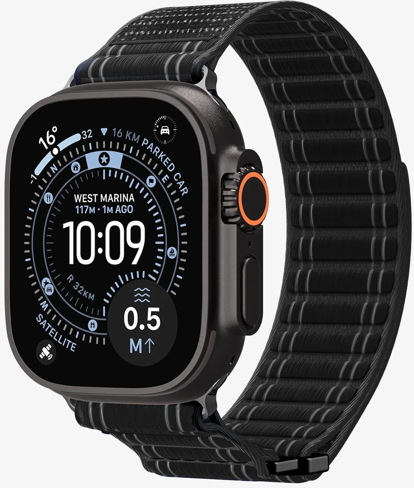 „Spigen Fabric Band“ apyrankė (su lipduku ir kilpa), juoda - Apple Watch 49mm/46mm/45mm/44mm