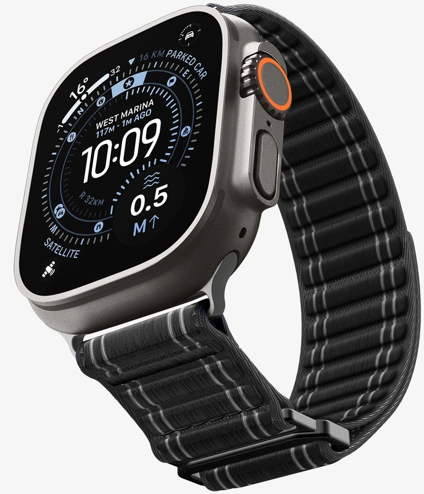 „Spigen Fabric Band“ apyrankė (su lipduku ir kilpa), juoda - Apple Watch 49mm/46mm/45mm/44mm