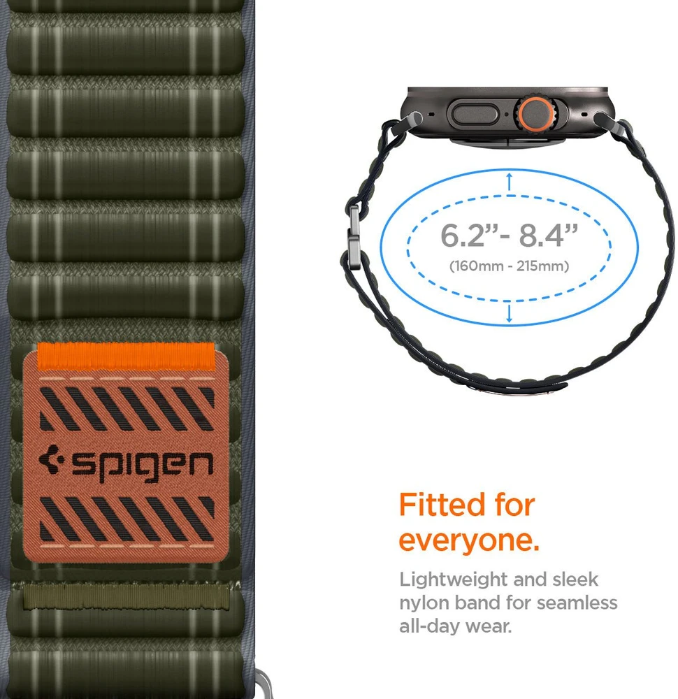 „Spigen Fabric Band“ (su lipduku ir kilpa), žalias - Apple Watch 49mm/46mm/45mm/44mm