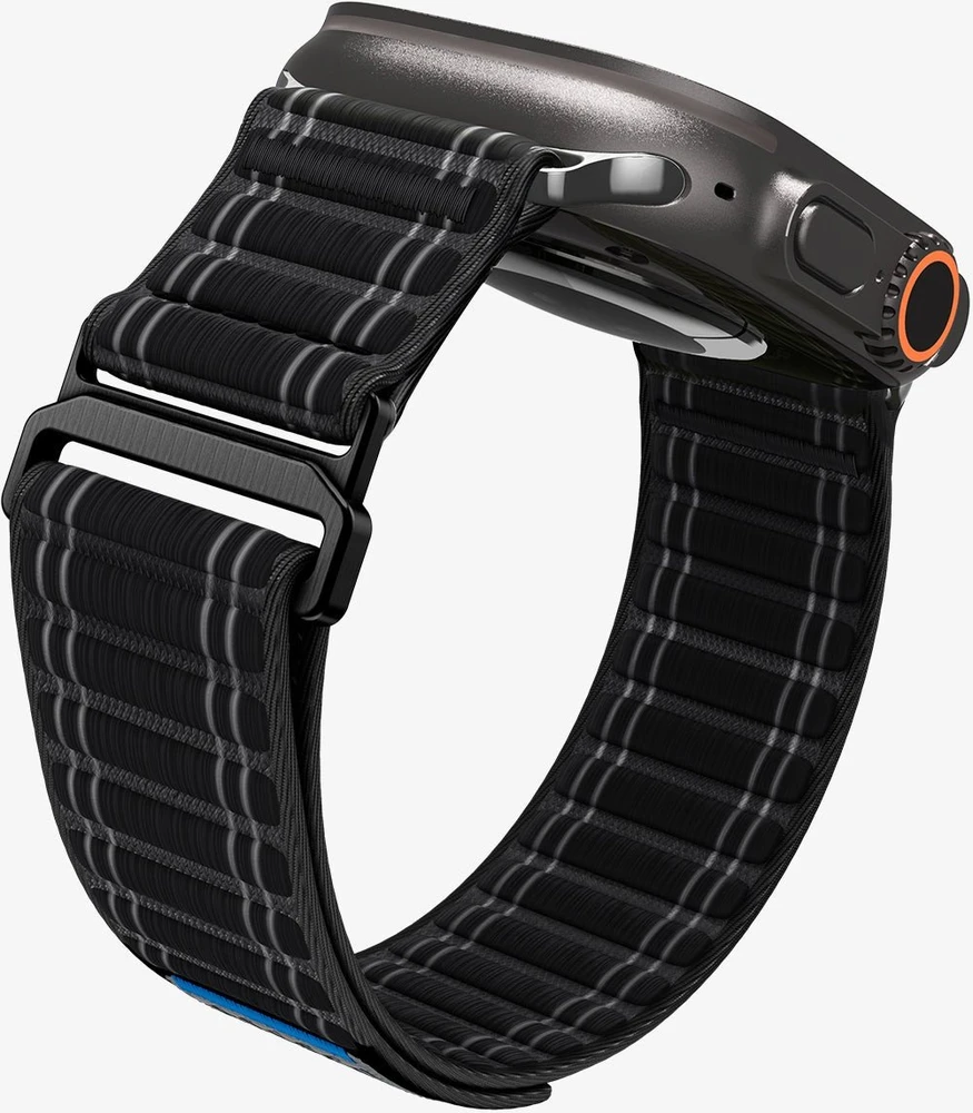 „Spigen Fabric Band“ apyrankė (su lipduku ir kilpa), juoda - Apple Watch 49mm/46mm/45mm/44mm