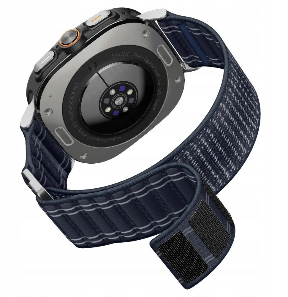 „Spigen“ medžiaginis dirželis (su lipdukais), tamsiai mėlynas – „Samsung Galaxy Watch Ultra 47mm“