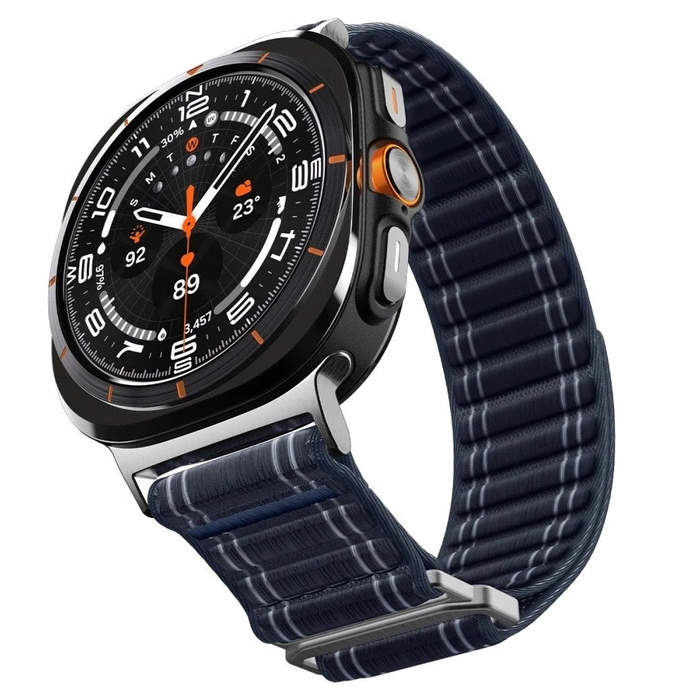 „Spigen“ medžiaginis dirželis (su lipdukais), tamsiai mėlynas – „Samsung Galaxy Watch Ultra 47mm“