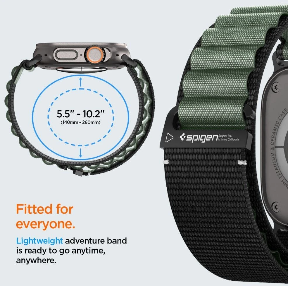 Apyrankė Spigen WBF1 Strap for Apple Watch 44 / 45 / 46 / 49 mm – juodos spalvos and žalios spalvos
