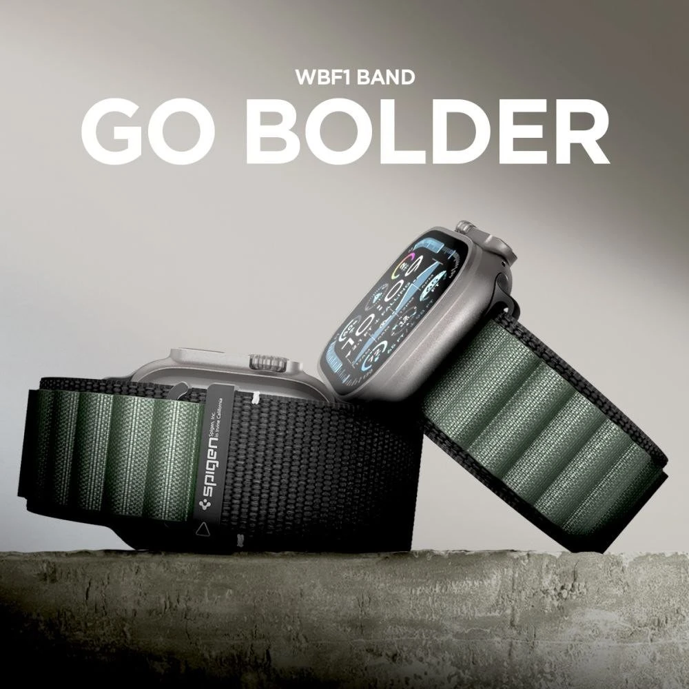 Apyrankė Spigen WBF1 Strap for Apple Watch 44 / 45 / 46 / 49 mm – juodos spalvos and žalios spalvos