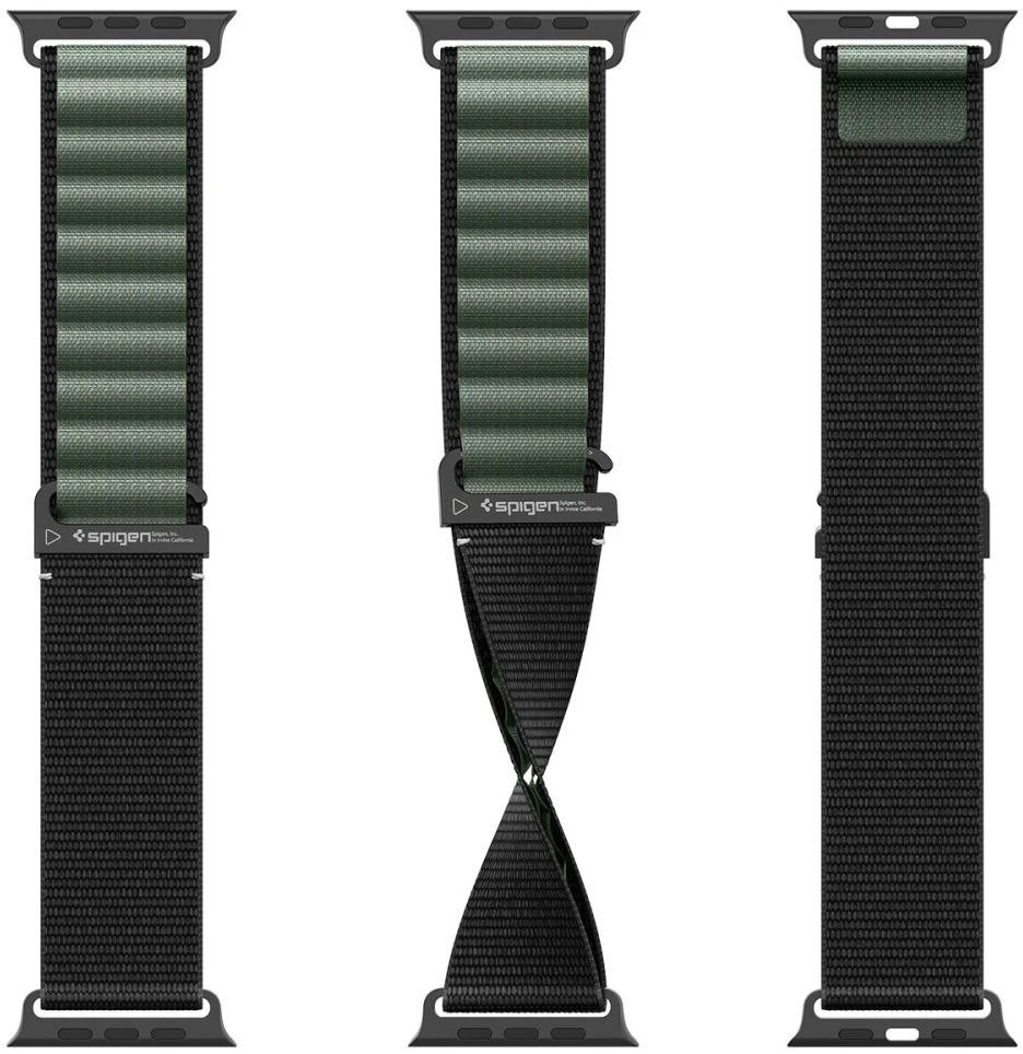 Apyrankė Spigen WBF1 Strap for Apple Watch 44 / 45 / 46 / 49 mm – juodos spalvos and žalios spalvos