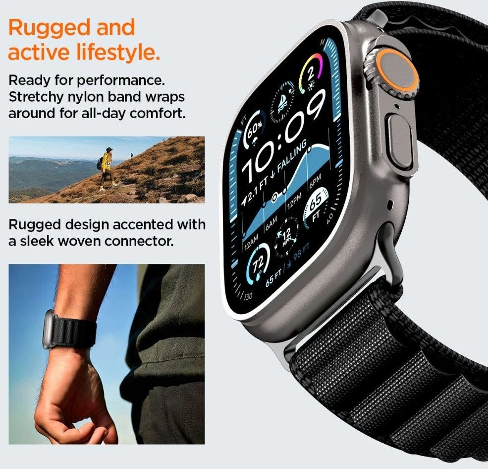 Apyrankė Spigen WBF1 Strap for Apple Watch 44 / 45 / 46 / 49 mm – juodos spalvos