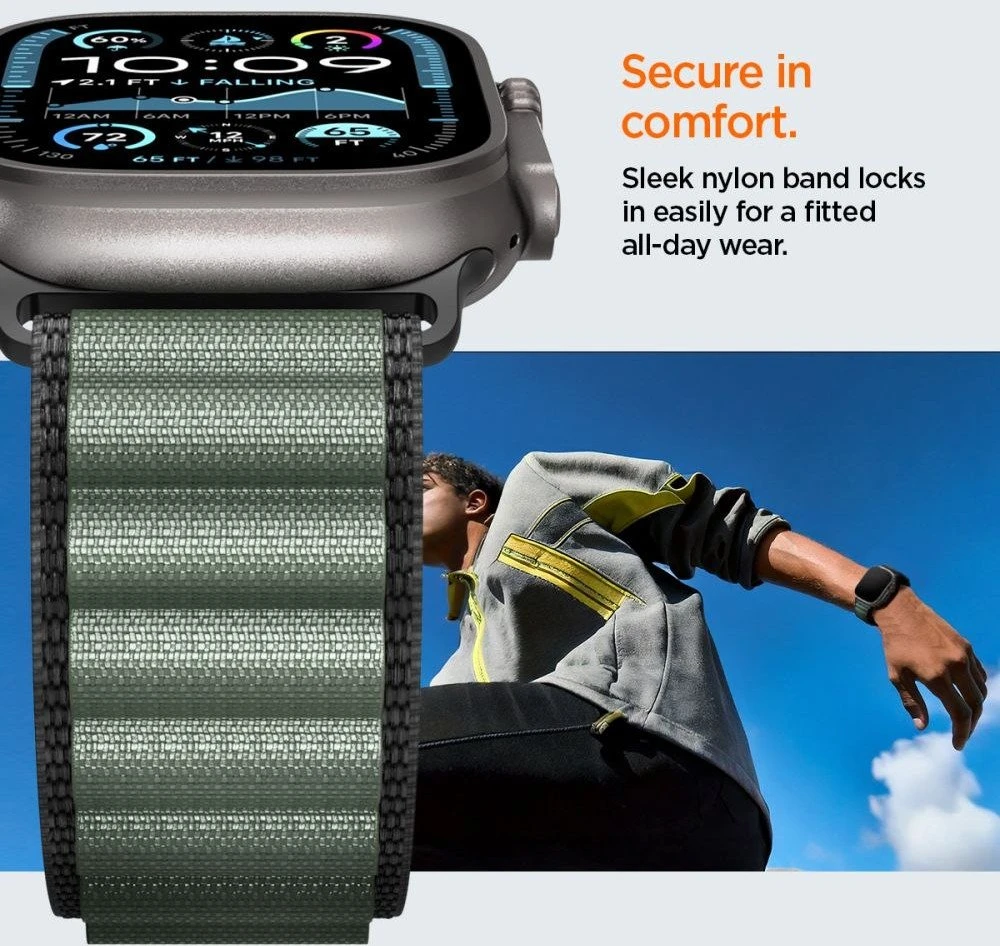 Apyrankė Spigen WBF1 Strap for Apple Watch 44 / 45 / 46 / 49 mm – juodos spalvos and žalios spalvos
