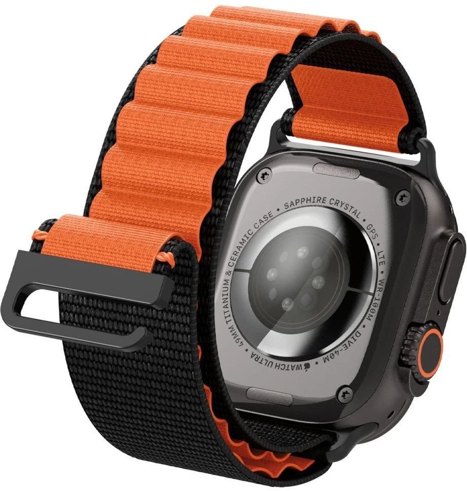 Spigen WBF1 Strap for Apple Watch 44 / 45 / 46 / 49 mm – juodos spalvos ir oranžinės spalvos