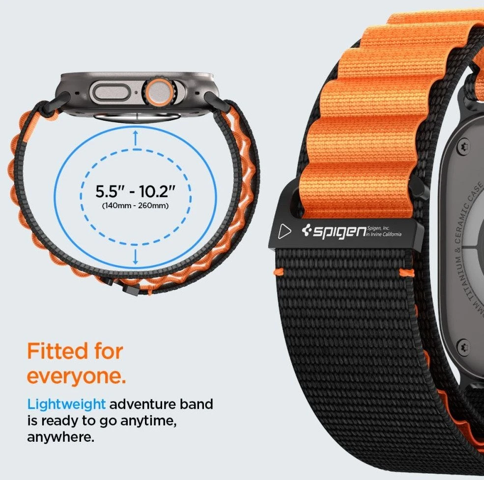 Spigen WBF1 Strap for Apple Watch 44 / 45 / 46 / 49 mm – juodos spalvos ir oranžinės spalvos