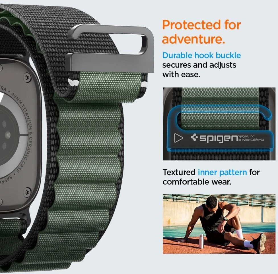 Apyrankė Spigen WBF1 Strap for Apple Watch 44 / 45 / 46 / 49 mm – juodos spalvos and žalios spalvos