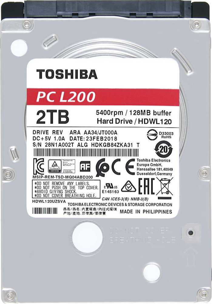 „Toshiba L200“ 2 TB 2,5 colio SATA III diskai (HDWL120UZSVA) | „Toshiba“