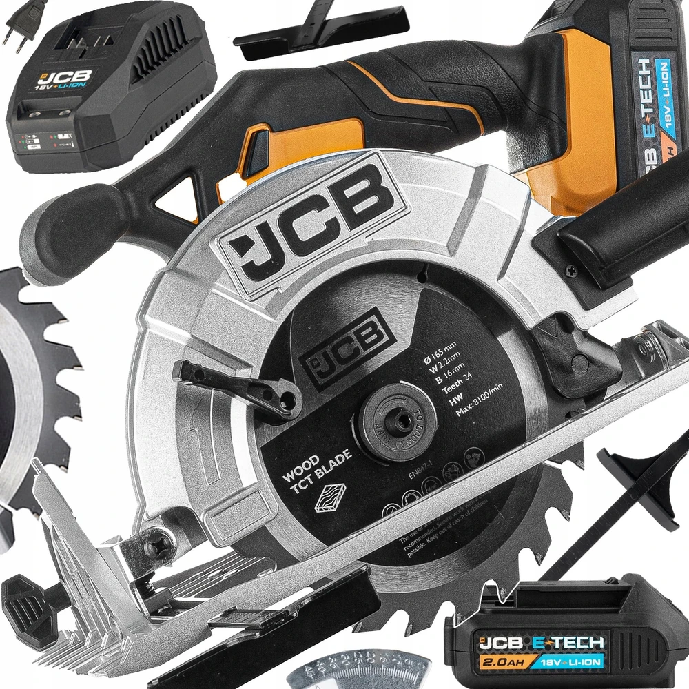 diskinis pjūklas JCB pjūklas zagłębiarka akumuliatorinė 18V 165mm (kpl.: akumulator 2Ah, kroviklis, torba)