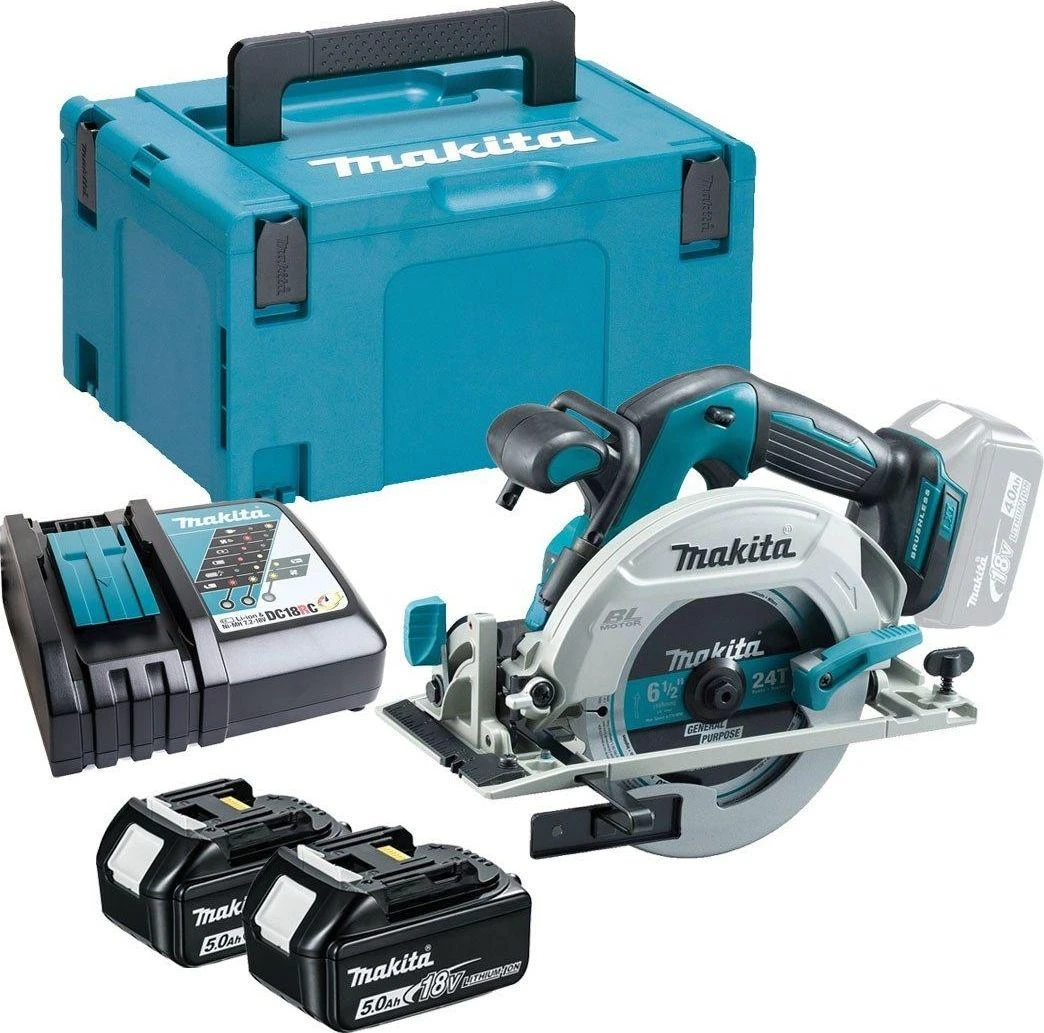 Makita DHS680RTJ Akumuliatorinis diskinis pjūklas, 18 V, 2x 5,0 Ah Li-ion, 57 mm, ø165x20mm 24T, 3,3kg, MAKPACK