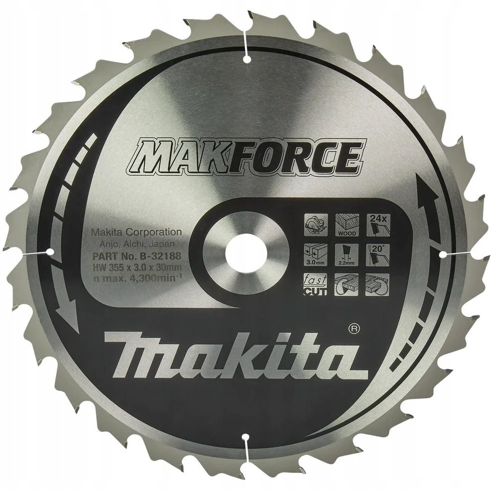 Makita B-32188 T.C.T. pjūklas 355X3X30mm 20° T24 MAKFORCE