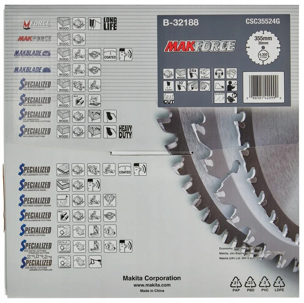Makita B-32188 T.C.T. pjūklas 355X3X30mm 20° T24 MAKFORCE