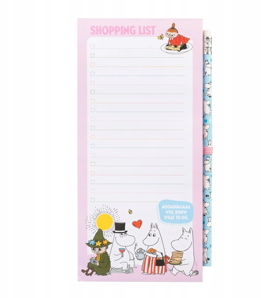 Disney Muminai - magnetinis užrašų knygelė / pirkinių sąrašas šaldytuvui + pieštukas (10 x 21 cm)