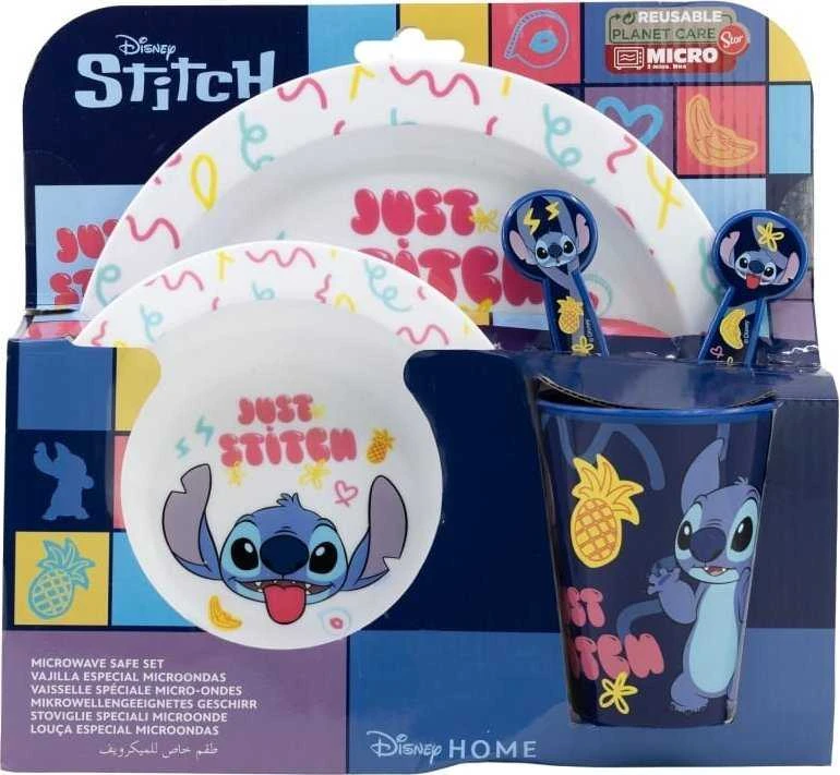 „Disney Stitch“ – 5 dalių mikrobangų krosnelei tinkamų indų rinkinys iš „Palms“ kolekcijos (lėkštė, dubuo, puodelis, šakutė, arbatinis šaukštelis)