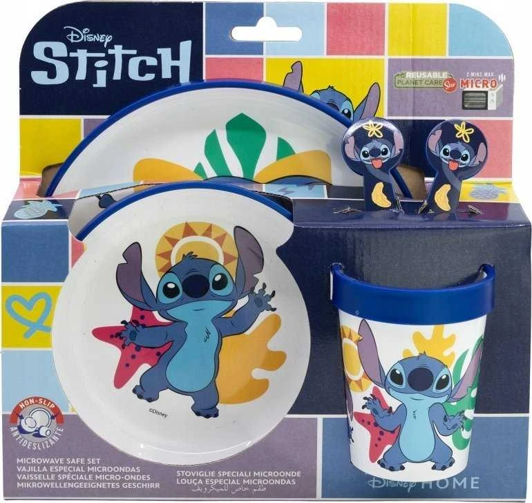 Disney Stitch - Neslystančių indų rinkinys mikrobangų krosnelei, 5 vnt. (lėkštė, dubuo, puodelis, šakutė, arbatinis šaukštelis)