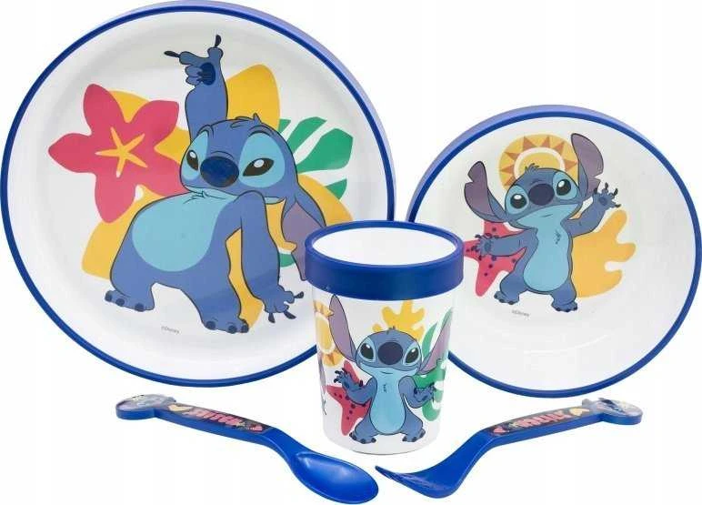Disney Stitch - Neslystančių indų rinkinys mikrobangų krosnelei, 5 vnt. (lėkštė, dubuo, puodelis, šakutė, arbatinis šaukštelis)