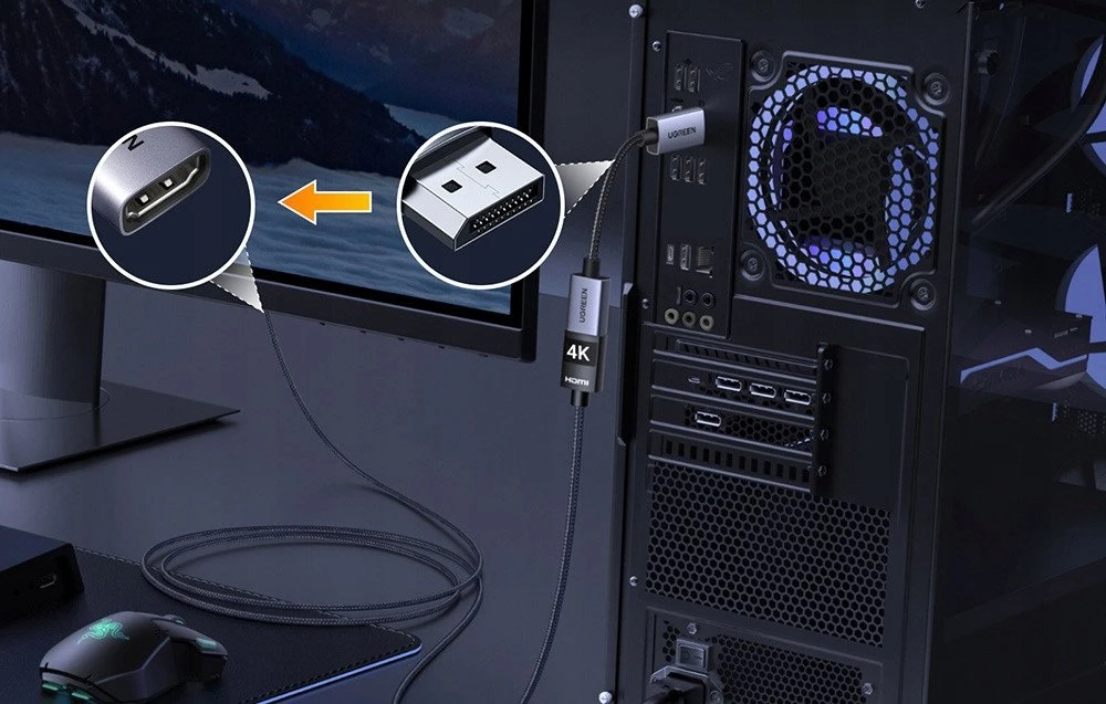 Kabelis Ugreen DisplayPort į HDMI 4K 30Hz vienakryptis adapteris - juoda