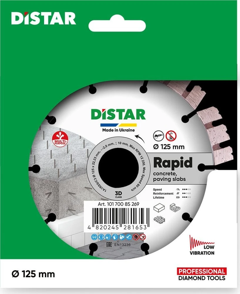 125 x 22.23 mm Distar RAPID universalus deimantinis pjovimo diskas betonui, plytoms