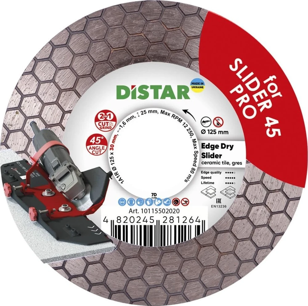 Distar Slider 45 PRO deimantinis diskas 125x1,6x25x30 Edge Dry Slider
