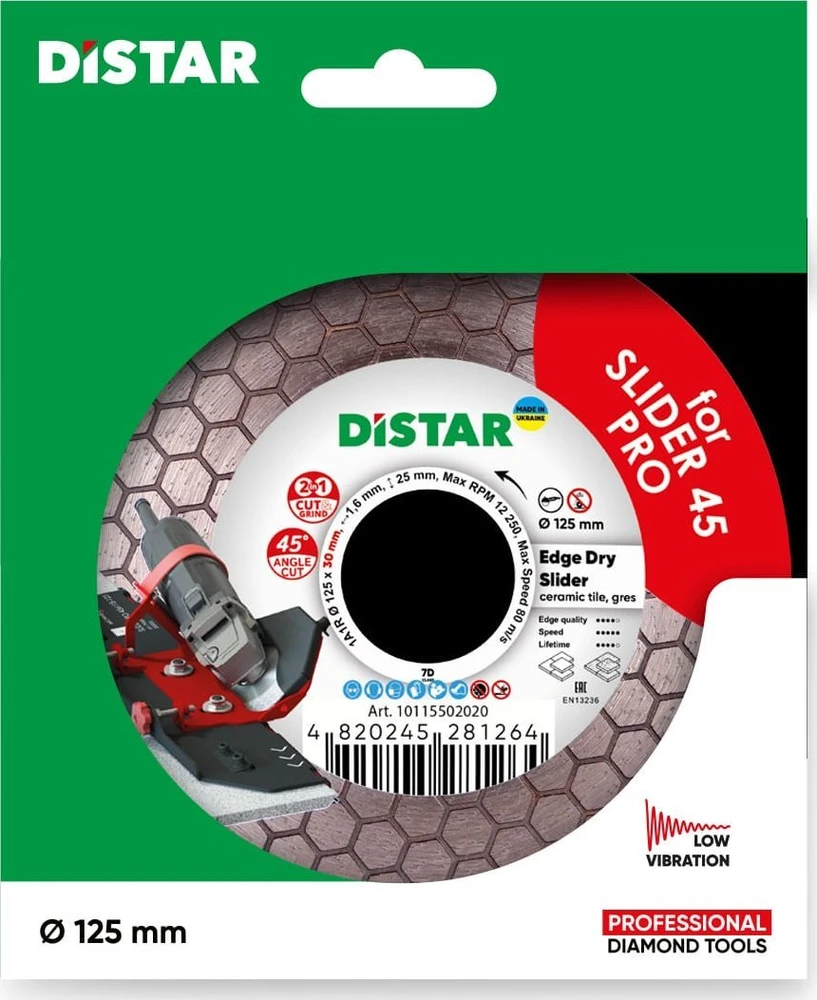 Distar Slider 45 PRO deimantinis diskas 125x1,6x25x30 Edge Dry Slider